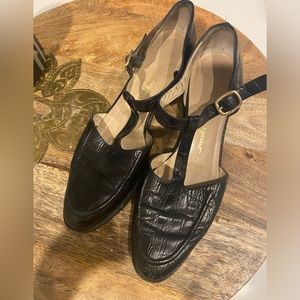 Salvatore Ferragamo Vintage leather black croc T Mary Janes